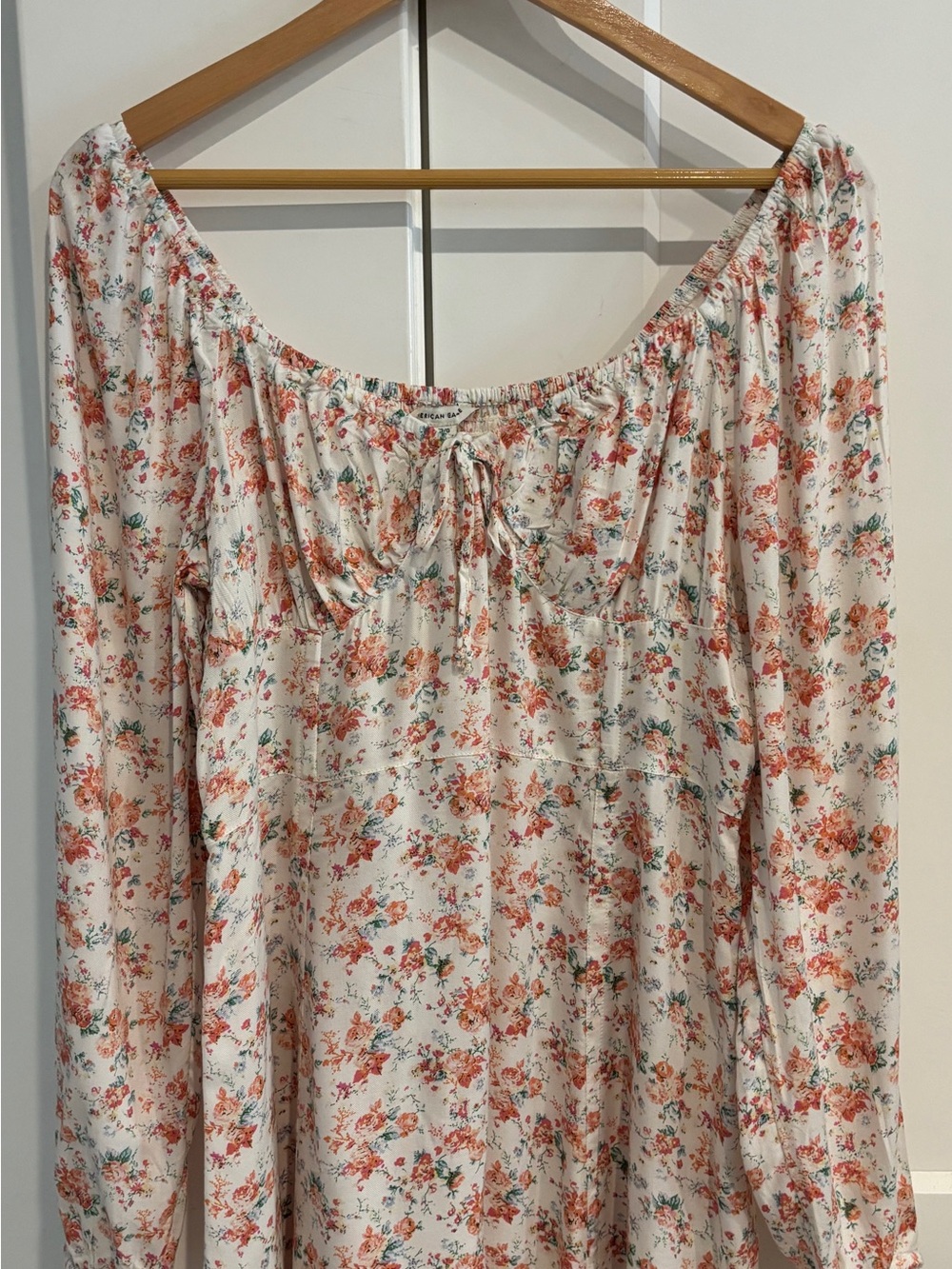 American Eagle Outfitters White Tunic with Coral Floral Print